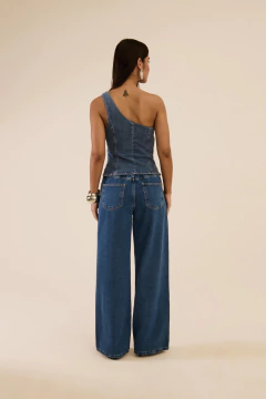 Calça Track Wide Leg Jeans Escuro na internet