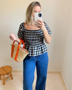 Blusa Linho Vichy P&B - comprar online