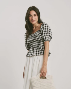 Blusa Linho Vichy P&B - comprar online