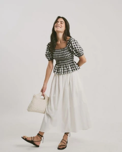 Blusa Linho Vichy P&B - BUCCHI STORE