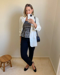 Blusa Linho Vichy P&B - BUCCHI STORE