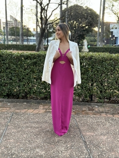 VESTIDO LONGO COM DECOTE E FENDA FRONTAL - Loja MS BRAND