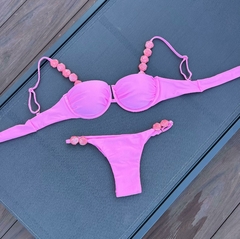 Biquini aro meia taça em pedraria Rosa Chiclete - comprar online
