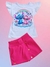 conjuntos infantil stitch nuvem,com short saia em bengaline pink. - loja online