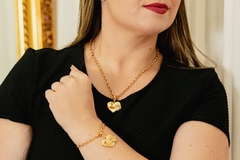 Pulseira no elo português com pingente personalizado de coração PET - comprar online