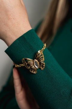 Pulseira de borboleta com pedra cristal