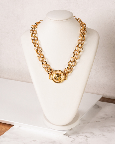 Choker dupla elos português com leopardo perolado