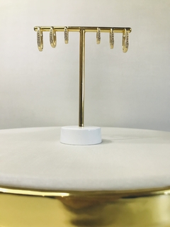 Trio de brincos argolas cravejadas, em 3 tamanhos, banhado no ouro 18k