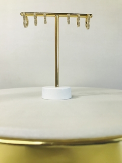 Trio de brincos argolas cravejadas coração , em 3 tamanhos, banhado no ouro 18k - comprar online
