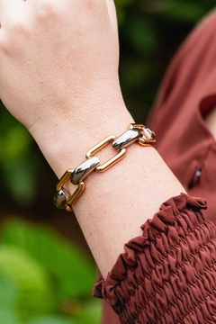 Pulseira elos quadrados banho duplo