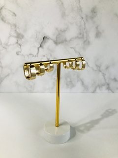 Trio de brincos argolas lisas quadradas, em 3 tamanhos, banhado no ouro 18k