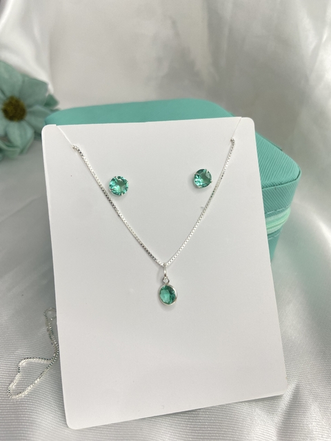 CONJUNTO PONTO DE LUZ VERDE TIFFANY 6mm