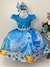 Vestido Infantil Cinderela Azul Cinto Pérolas Luxo Princesas - cade meu castelo