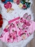 Vestido Infantil Marfim Peito Nervura Saia Rosa Florida 04 ao 16