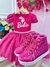 Vestido Infantil Barbie Pink Saia Glitter Laço Cinto Pérolas Sku: 0988PK