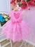 Vestido Infantil Barbie Rosa Glitter Cinto Strass Broche Flor Sku: 4049RS na internet