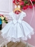 Vestido Infantil Branco C/ Aplique Borboletas Laço e Pérolas Sku: 20067BR - cade meu castelo