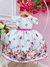 Vestido Infantil Branco Florido Pink e Cinto Strass Pérolas Sku: 2256BP - comprar online