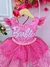 Vestido infantil Barbie Rosa Babados Saia Glitter Brilho Sku: 4230RT - cade meu castelo