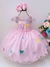 Vestido Infantil Rosa C/ Aplique Borboletas Flores Pérolas Sku: 1162R