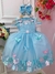 Vestido Infantil Azul Peito Plissado Com Flores Borboleta Sku: 3582AZ