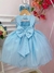 Vestido Infantil Azul Peito Plissado Com Flores Borboleta Sku: 3582AZ na internet