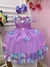 Imagem do Vestido Infantil Lilás Peito Plissado Com Flores Borboleta Sku: 3582LL