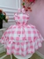 Vestido Infantil Barbie Xadrez Rosa Bebê Com Laço Sku: 3357RS - cade meu castelo