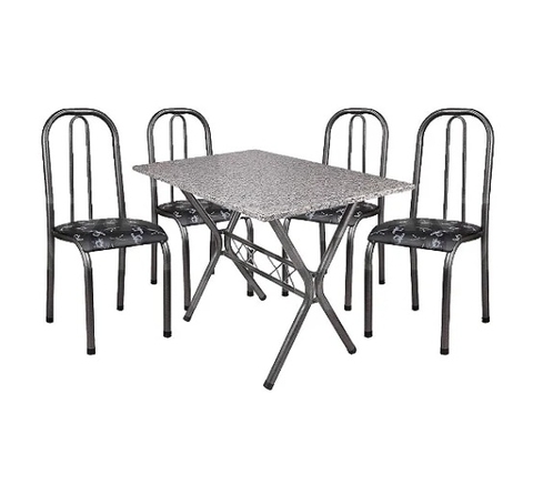 CONJUNTO MESA ROMA GRANITO 120X75CM COM 4 CADEIRAS POP PRETO CRAQUEADO ASSENTO CAFE