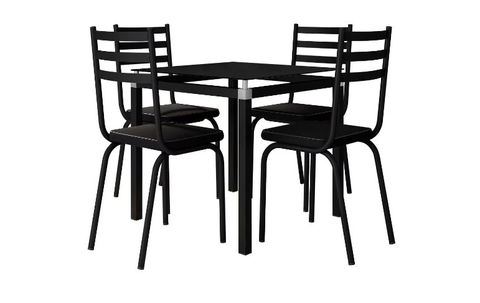 Jogo de Mesa Leia 75cm e 4 Cadeiras 118 Preto - Artefamol