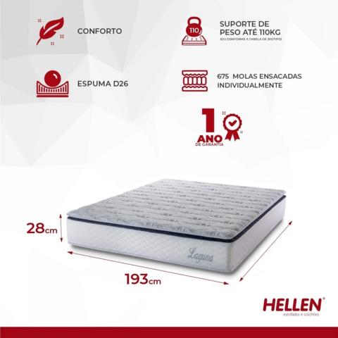 COLCHÃO QUEEN HELLEN MOLAS ENSACADAS LAGUNA PLUS 28X 198X 158