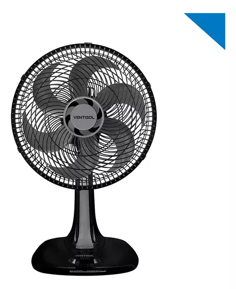 VENTILADOR DE MESA 30 CM 6P OSCILANTE, TURBO, PRETO COM PÁS CINZA VENTISOL