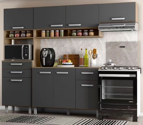 COZINHA 3 PÇ SIENA CARVALHO/GRAFITE (BALCAO NAO INCLUSO)