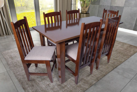 CONJUNTO MESA IRA 1,60 COM 6 CADEIRA MADEIRA IMBUIA