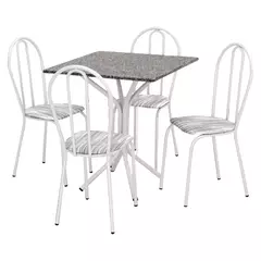 CONJUNTO DE MESA THAIS 4 CADEIRA BASE CROMO BRANCO TAMPO GRANITO QUADRADO ARTEFAMOL - WPmoveis