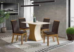 MESA LUIZA 1200MM C/ VIDRO NATURE/OFF WHITE CADEIRA MILLA MARRON HENN - comprar online