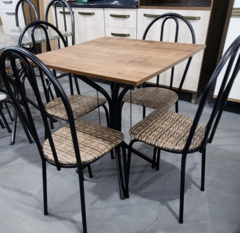 CONJUNTO DE MESA THAIS 4 CADEIRA BASE PRETO FOSCO TAMPO MARRON MDF ARTEFAMOL - WPmoveis