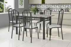 MESA SARA CROMO PRETO 6 CADEIRAS TAMPO GRANITO 1,40X0,75 - ARTEFAMOL CADEIRA 56 - WPmoveis