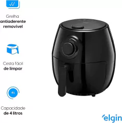 Fritadeira Elétrica Quick Fryer Elgin 4 Litros Preta com cesta removível 110V - Airfryer - comprar online