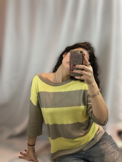 Pullover gris con franjas verdes - Seppia Design