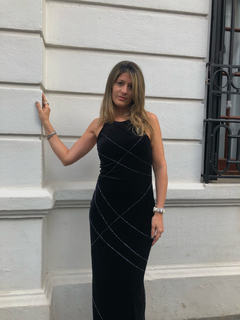 Vestido de fiesta negro con aplique de mostacillas - Seppia Design