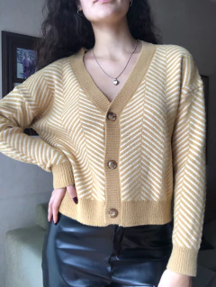Cardigan estampado mostaza - comprar online