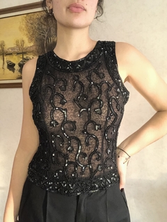 Top de fiesta negra bordada