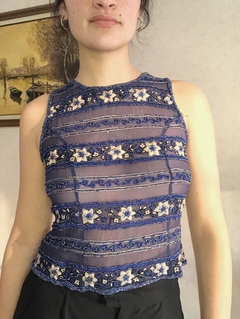 Top de fiesta azul bordado
