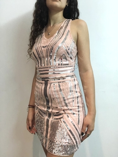 Vestido corto rosa con lentejuelas plateadas - comprar online