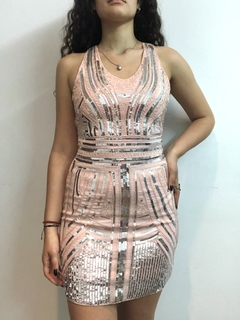 Vestido corto rosa con lentejuelas plateadas - comprar online