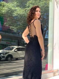 Vestido largo negro de encaje - comprar online