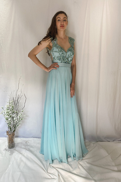 Vestido Azul Bordado - loja online