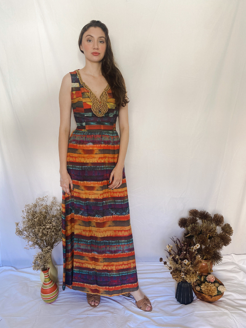 Vestido Longo Estampado Cantão