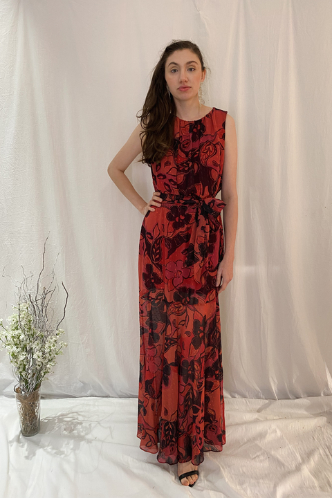 Vestido Vermelho Estampado Maria Valentina